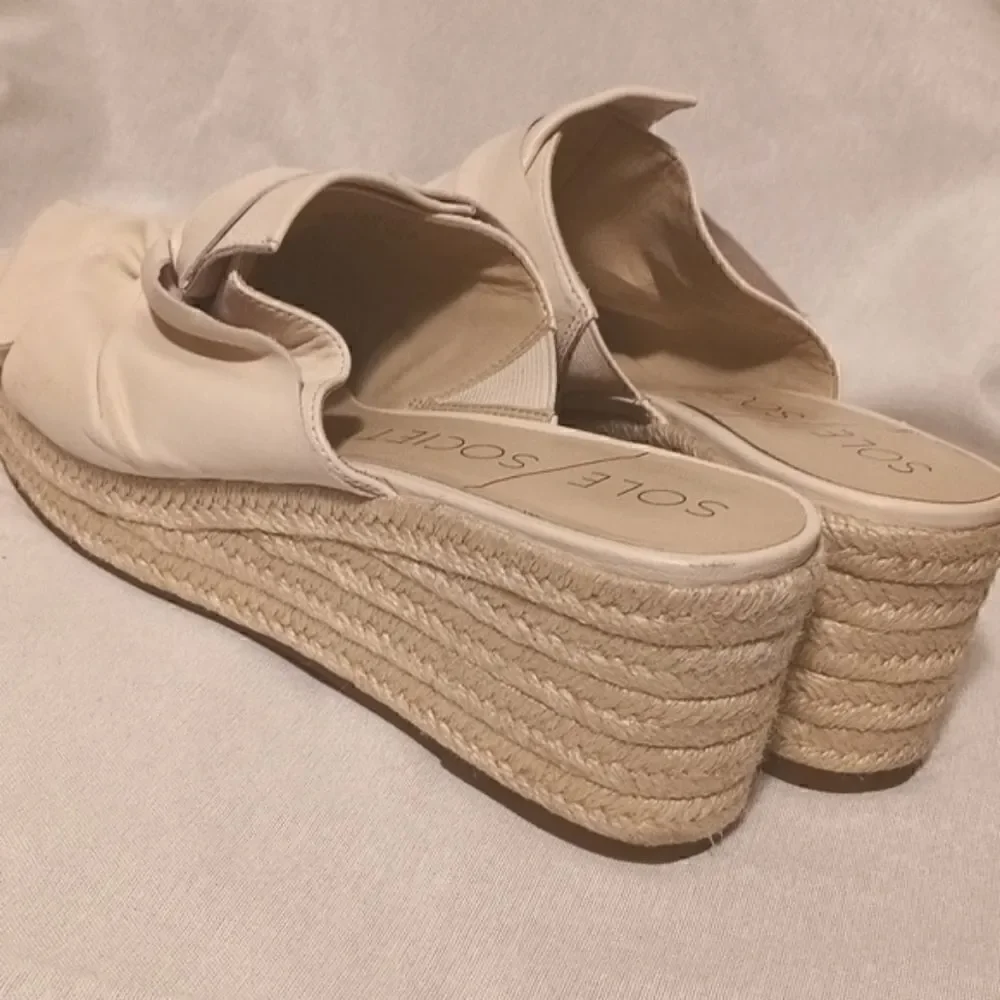 Sole Society Carmina beige leather espadrille wedge open toe sandal size 10